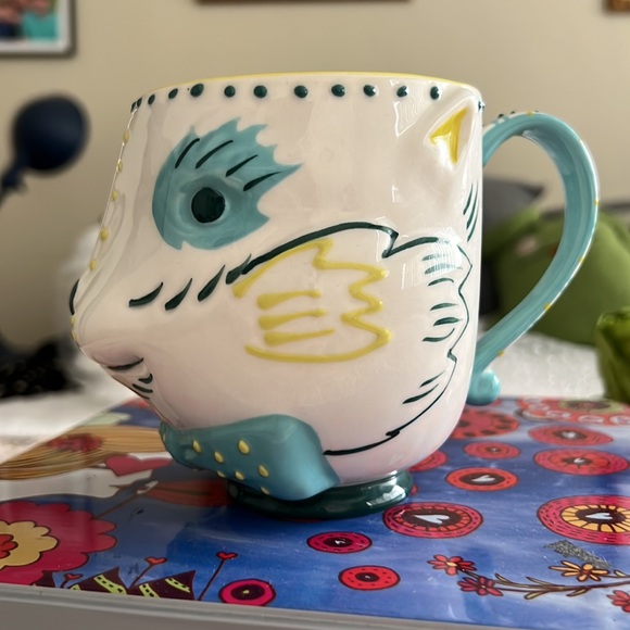 Cute “his” rabbit Anthropologie ceramic mug, used but good as new! 🐰💚💙💛 - Picture 3 of 5